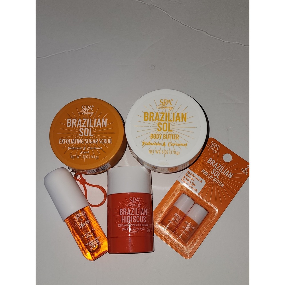 Spa Luxury Brazilian Sol Body Care Set Pistachio Caramel Scrub Butter Mist 5pc